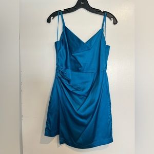 Dress Forum Los Angeles Electric Blue Adjustable Spaghetti Strap Wrap Mini Dress